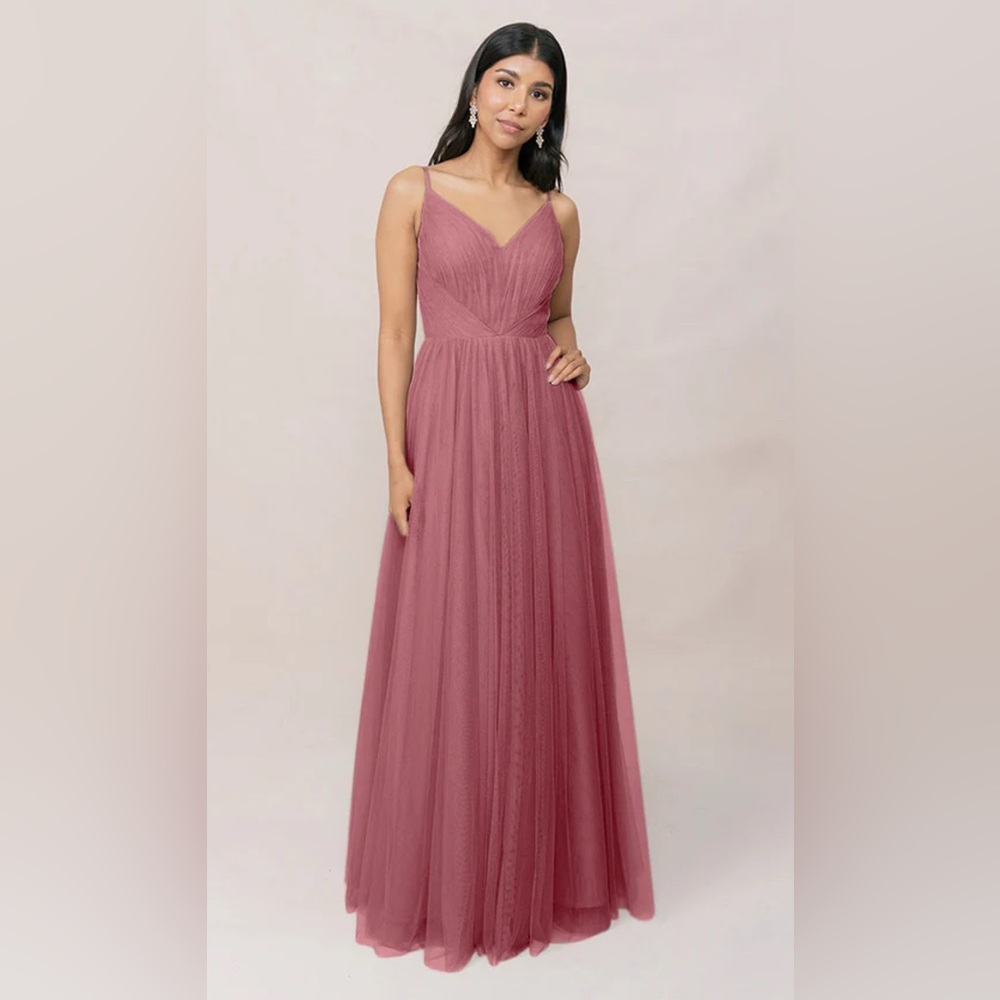Revelry Penelope Tulle Rosewood Dust Tulle V-Neck Evening Dress